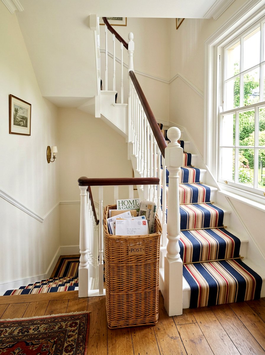 Stairway Landing Mail Basket - 30 mail organization ideas