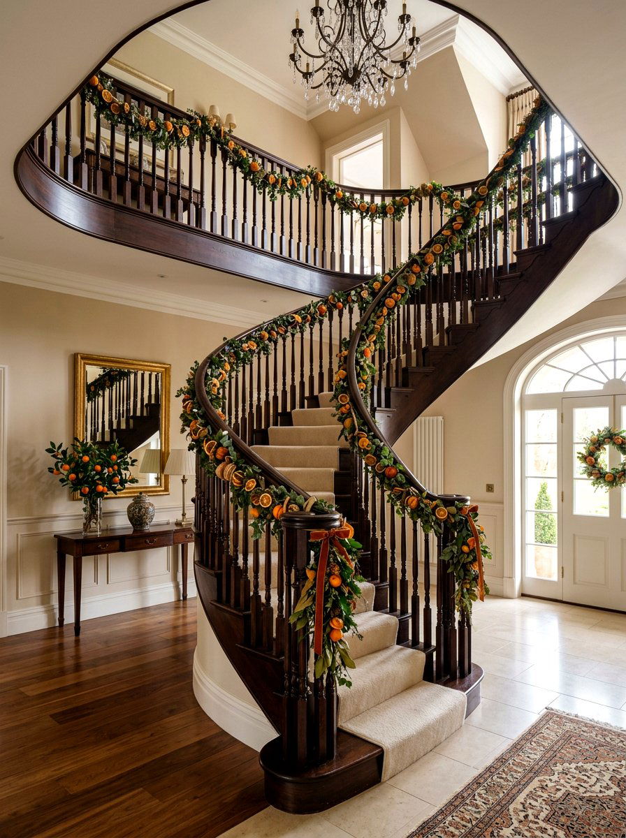 Stairway Orange Decor - 30 dried orange decor ideas