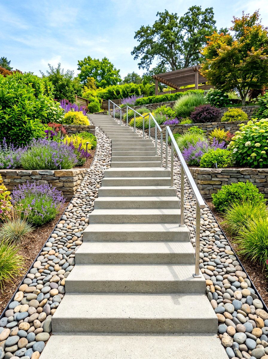 Stairway Rock Lining - 30 river rock landscaping ideas