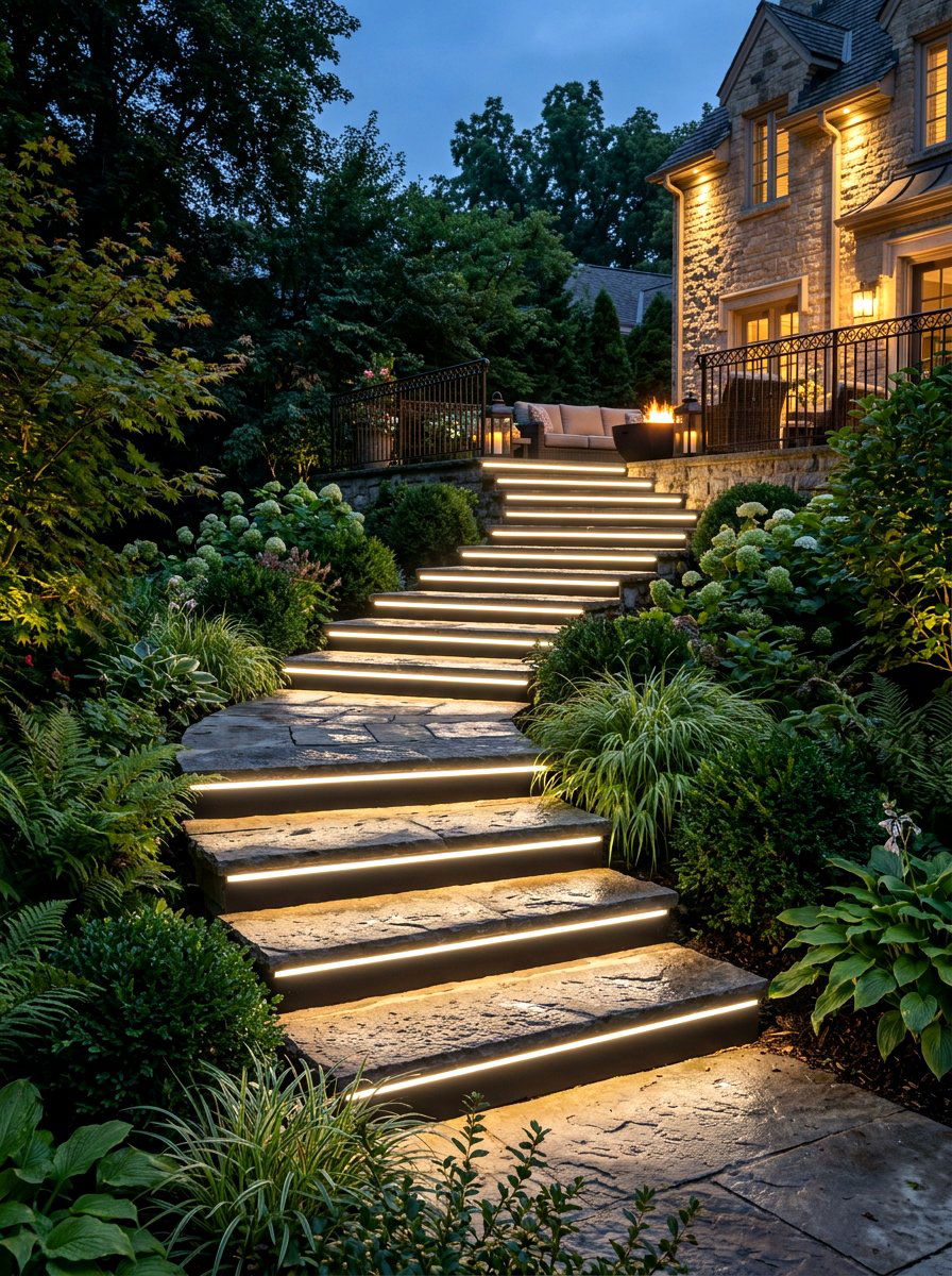 Stairway strip lights - 30 garden lighting ideas
