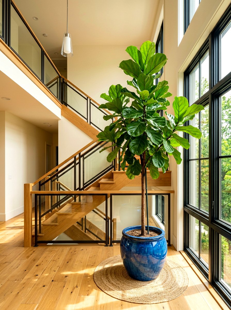 Stairwell Fiddle Leaf Fig - 30 stair landing plant nook ideas