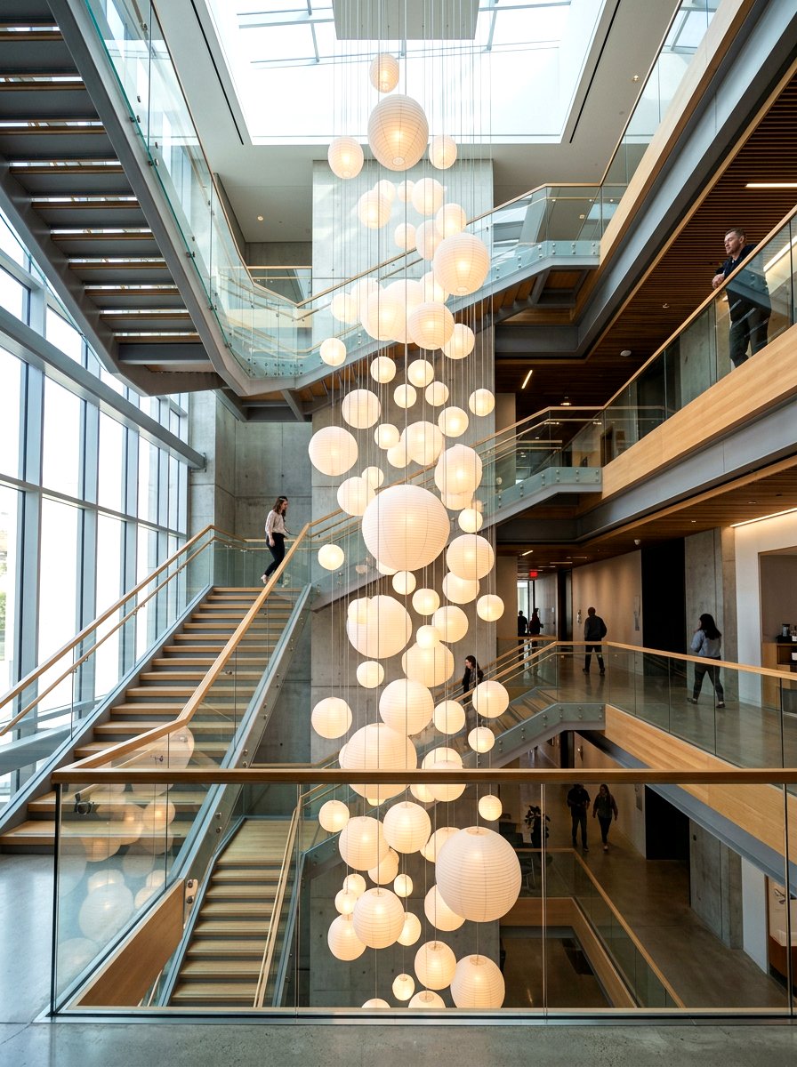 Stairwell Hanging Cluster - 30 paper lantern lighting ideas
