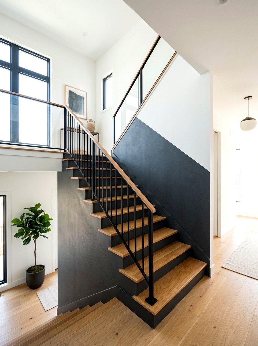 Stairwell Wall Color Block - 30 two tone wall paint ideas