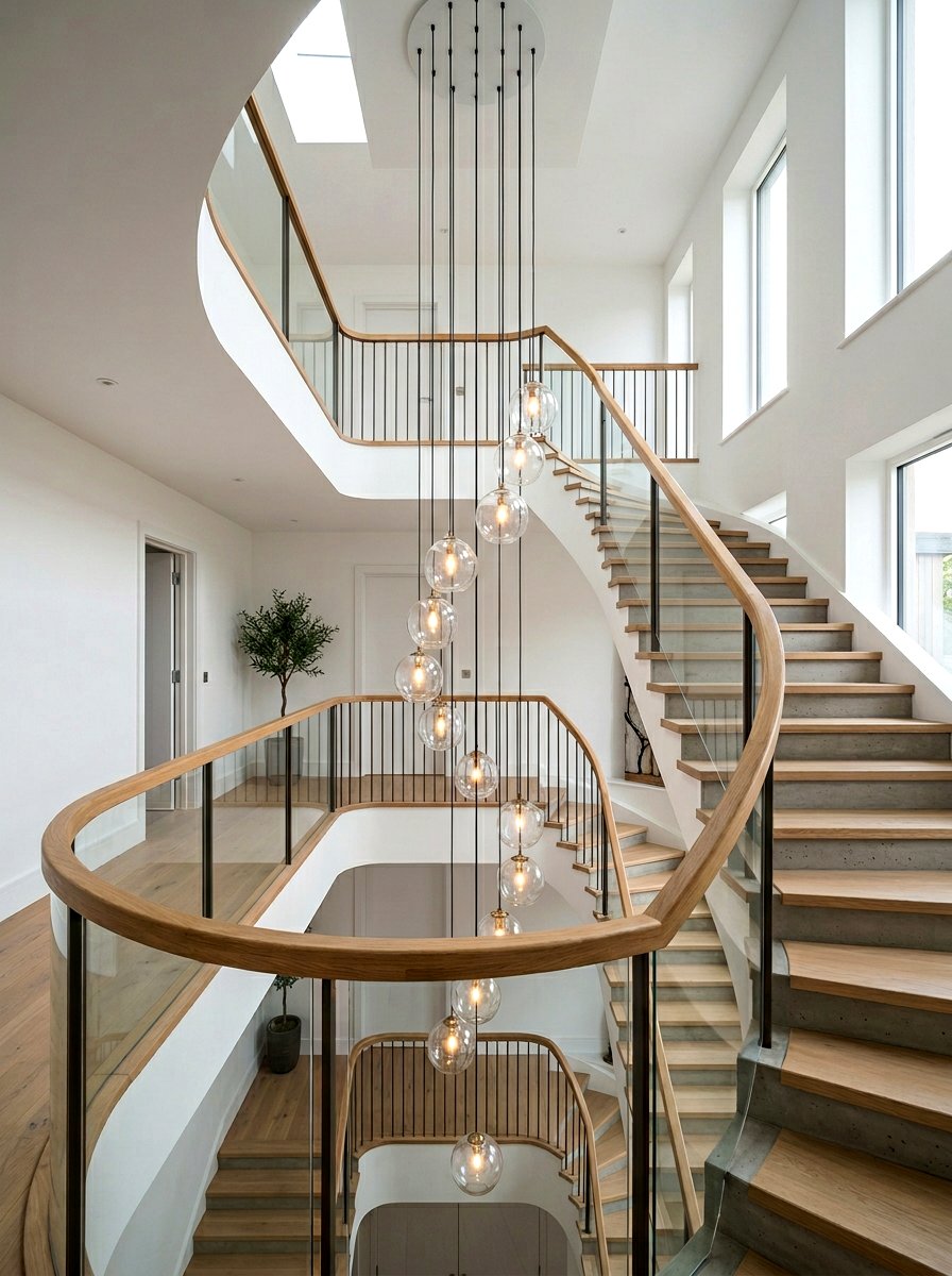 Stairwell cascading glass globe chandelier - 30 globe pendant ideas