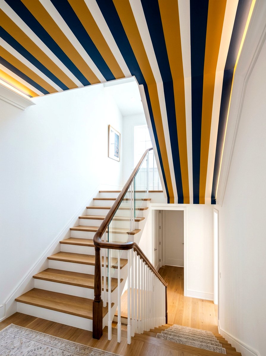 Stairwell striped ceiling - 30 striped ceiling ideas