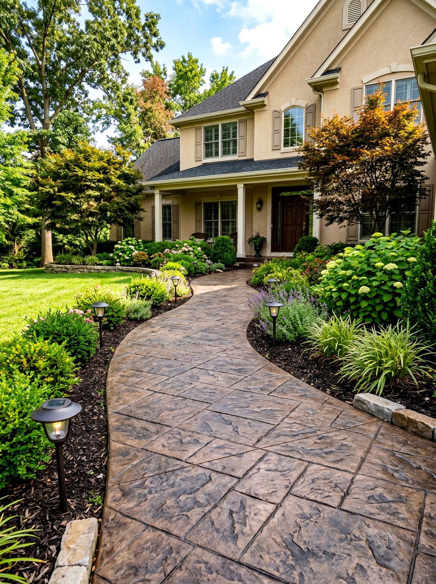 Stamped Concrete Design - 30 front yard walkway ideas