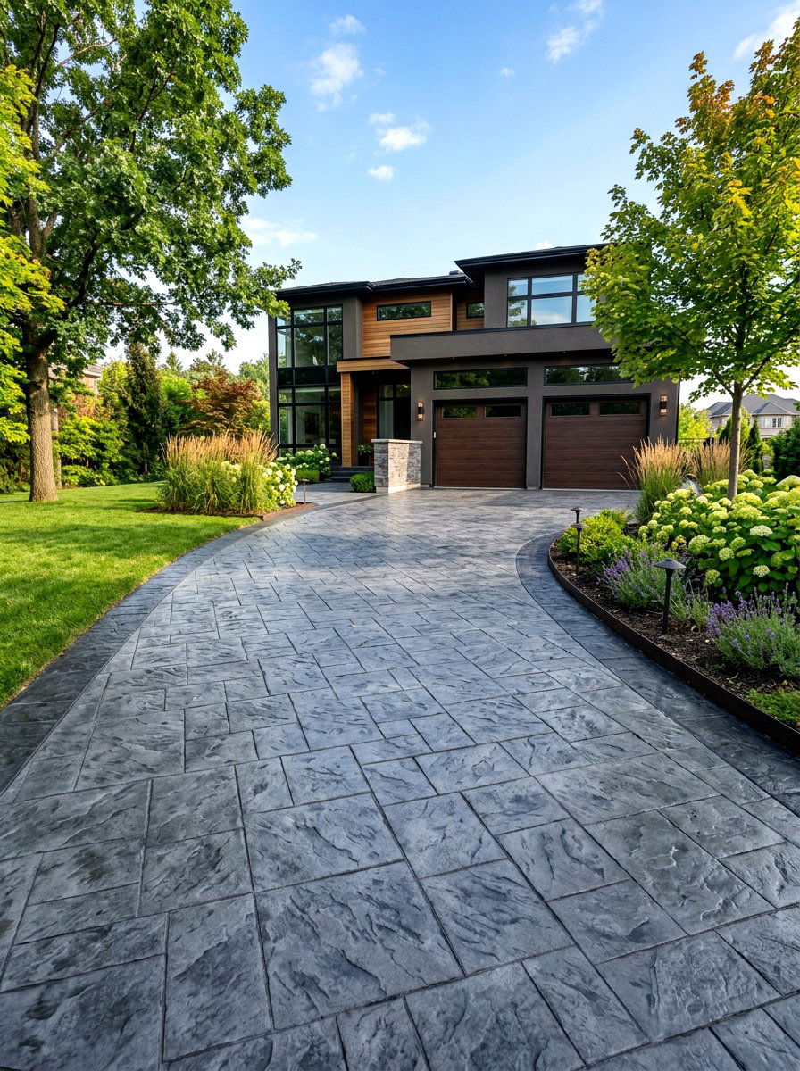 Stamped Concrete Drive - 30 low maintenance curb appeal ideas