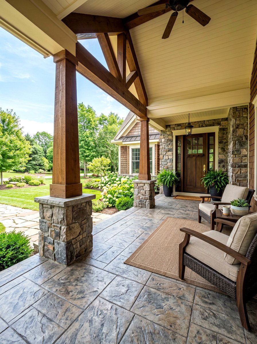 Stamped concrete craftsman porch - 30 craftsman front porch ideas