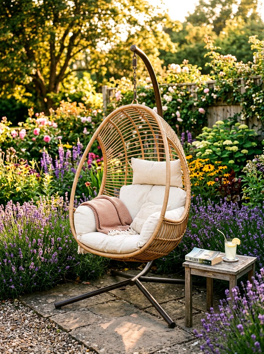 Standalone Rattan Teardrop Chair - 30 cocoon patio chair ideas