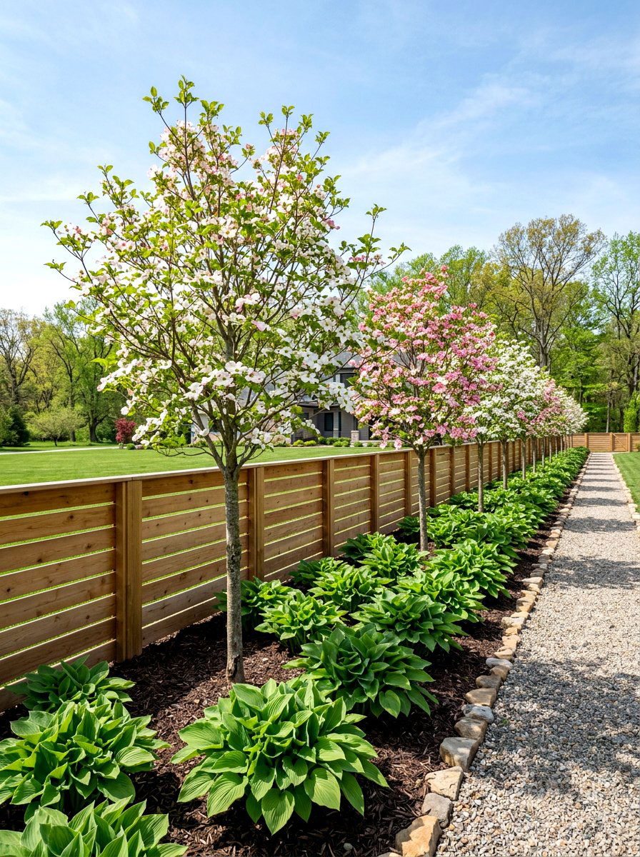 Standard Tree Row Planting - 30 fence line flower bed ideas