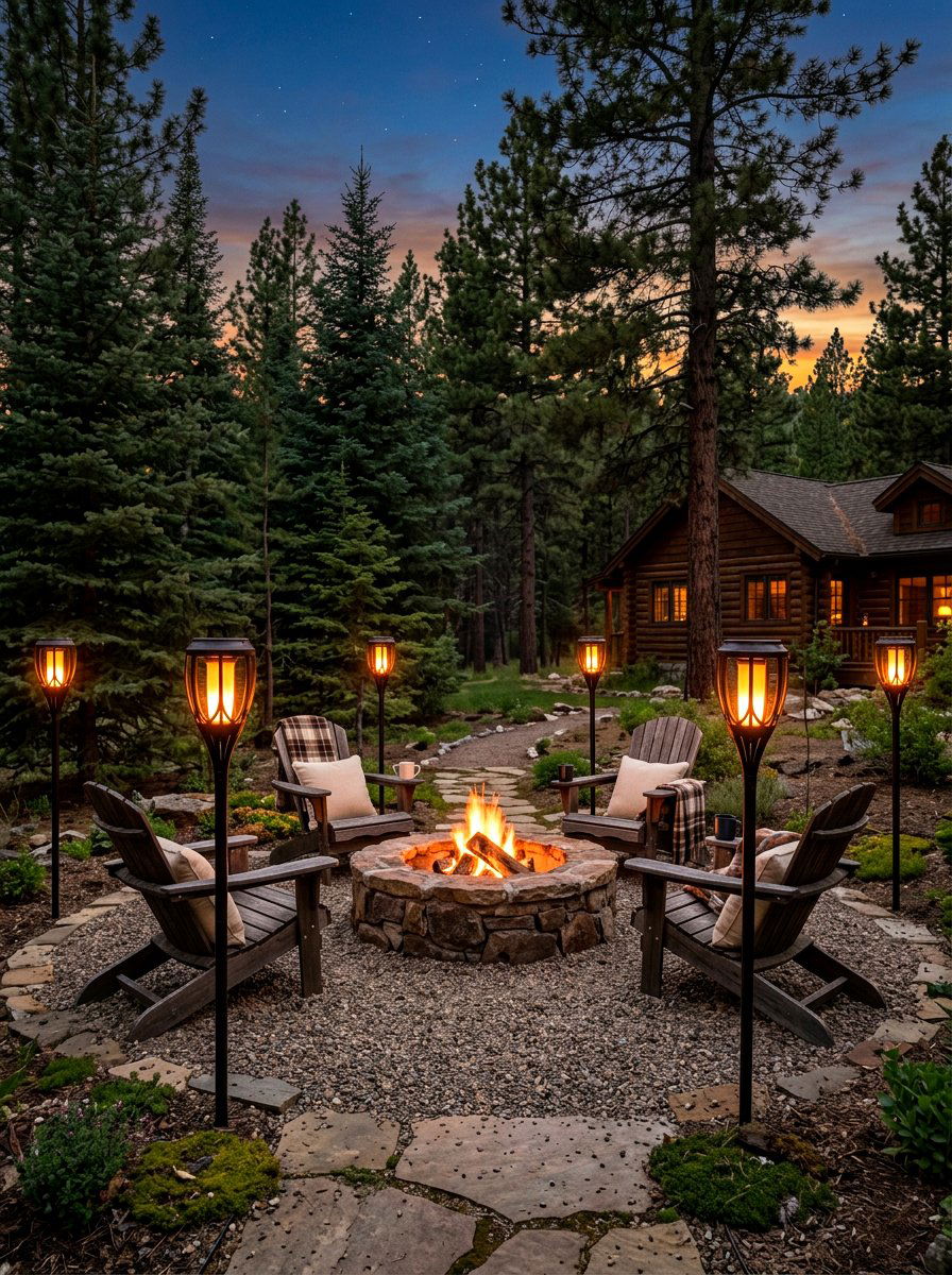 Standing Solar Torch - 30 lamp lit patio ideas