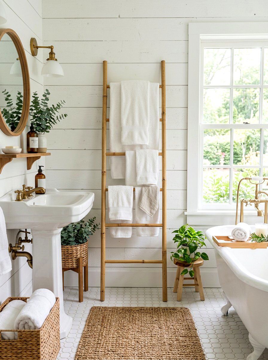 Standing Towel Ladder - 30 cottage bathroom ideas