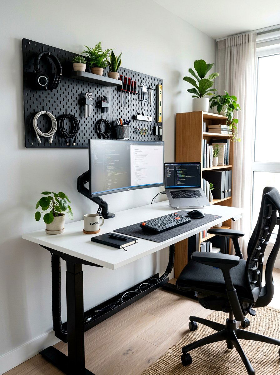 Standing desk with pegboard - 30 standing desk room ideas