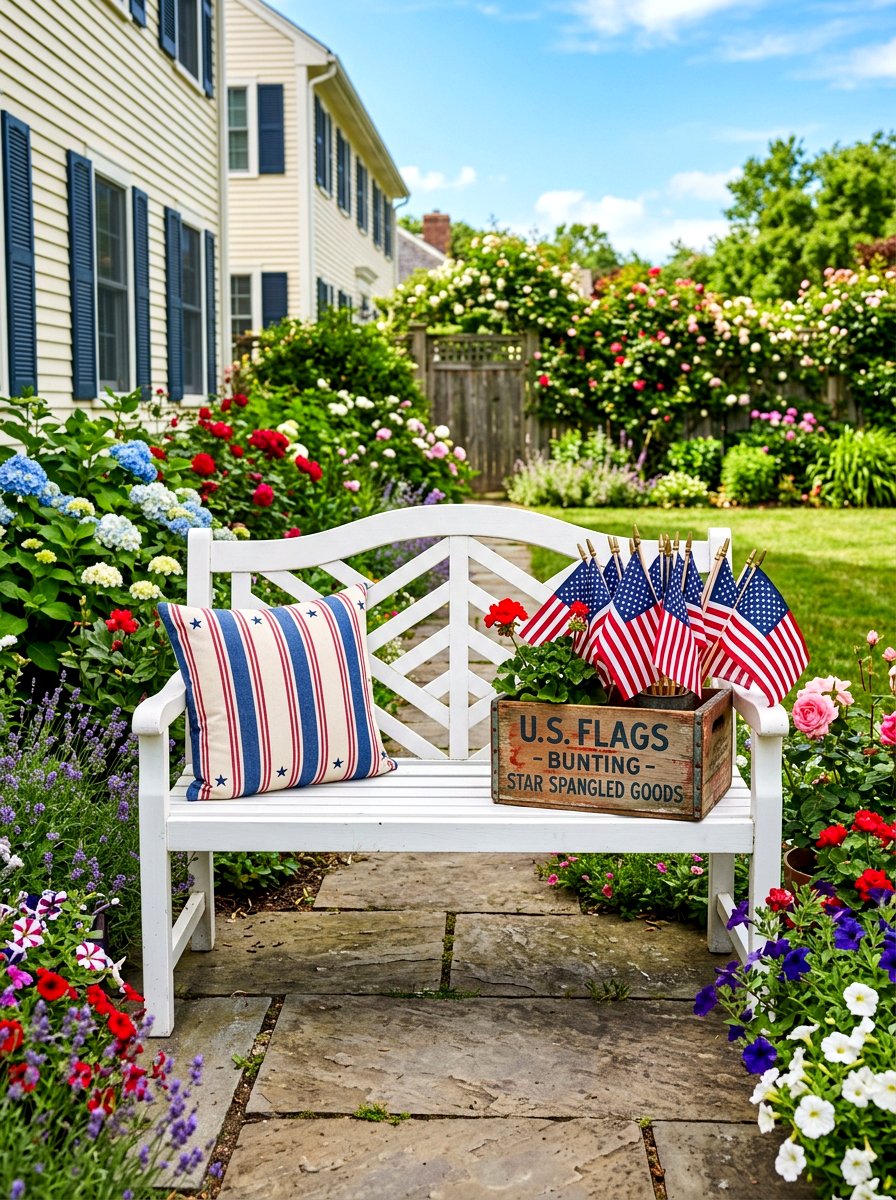 Star Spangled Bench Arrangement - 30 patriotic porch ideas