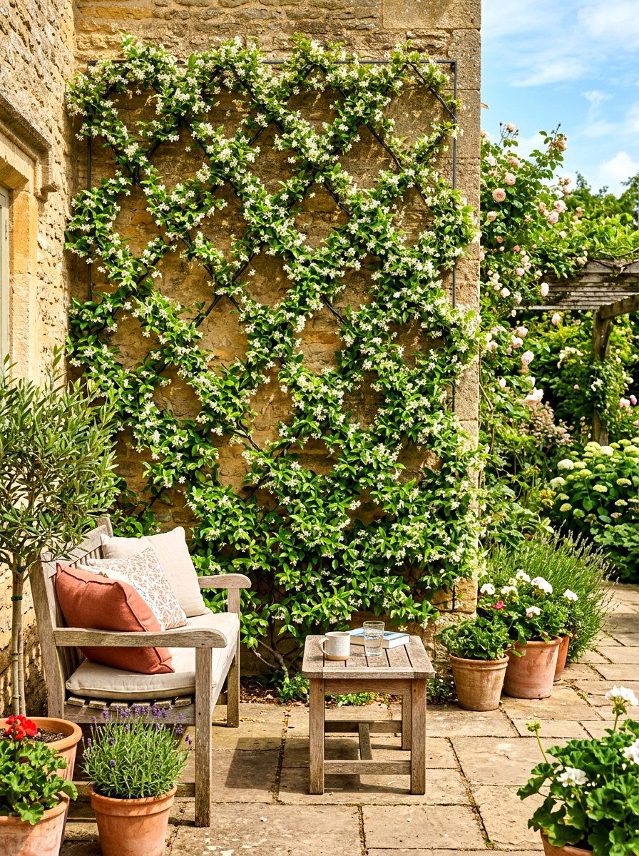 Star jasmine espalier - 30 espalier wall garden ideas