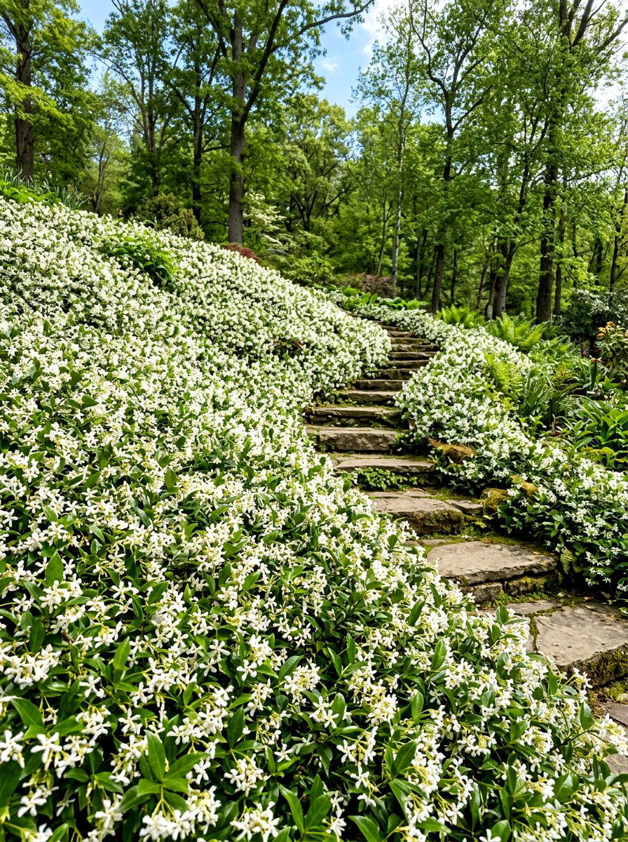 Star jasmine groundcover - 30 fragrance garden backyard ideas