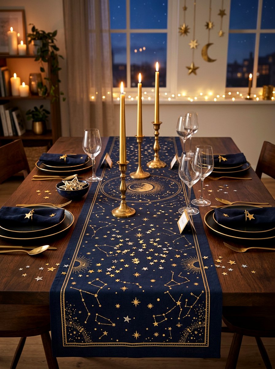 Star themed table runner - 30 New Year table decor ideas
