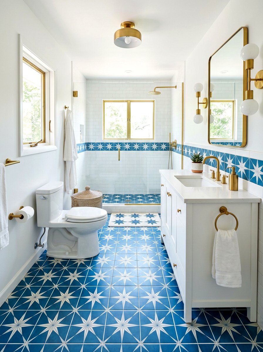 Starburst tile pattern - 30 mid century bathroom ideas