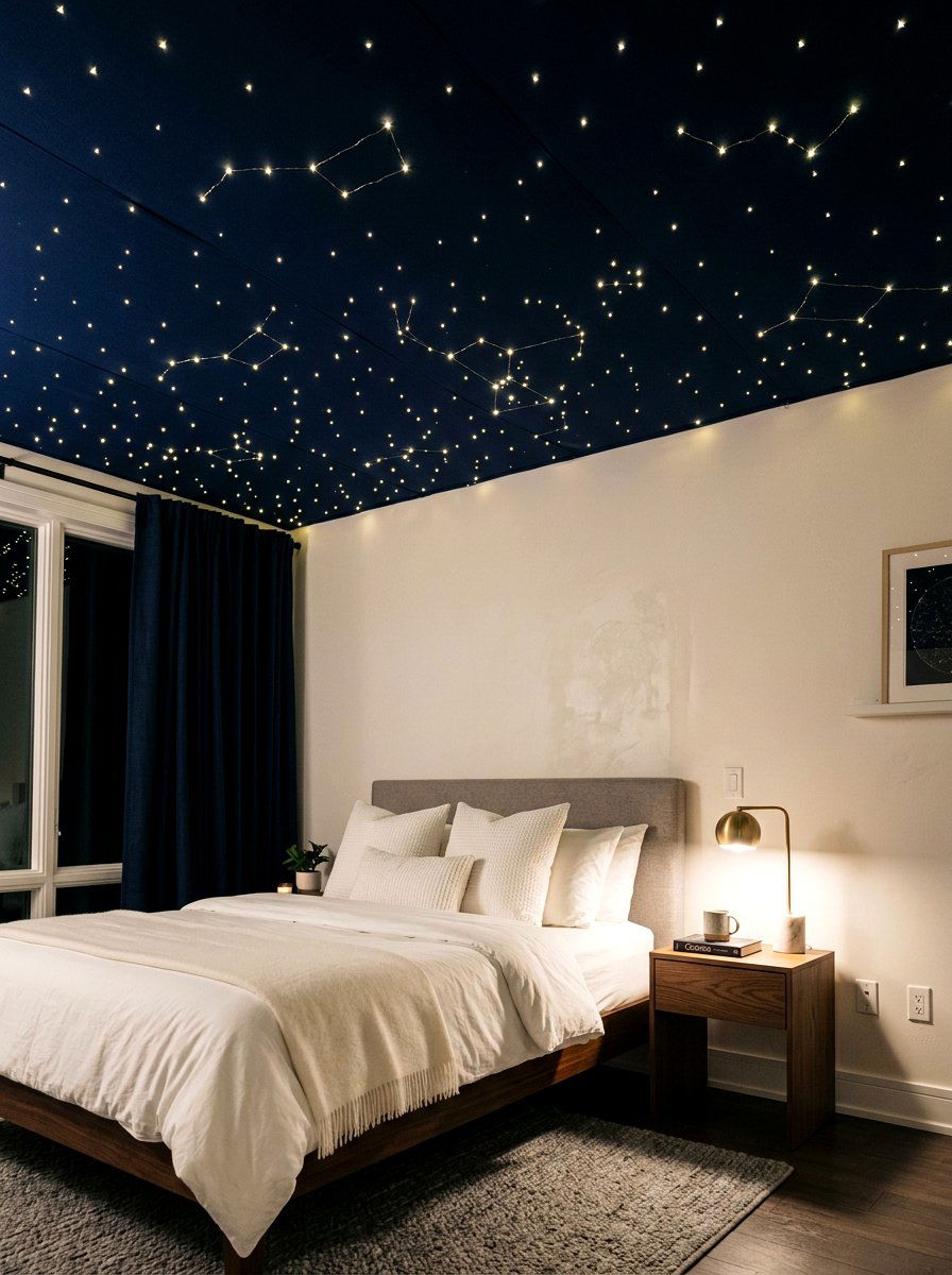Starry Night Bedroom Ceiling - 30 fairy light canopy ideas