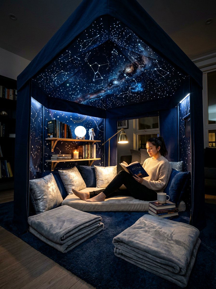 Starry Night Reading Fort - 30 kids tent reading nook ideas