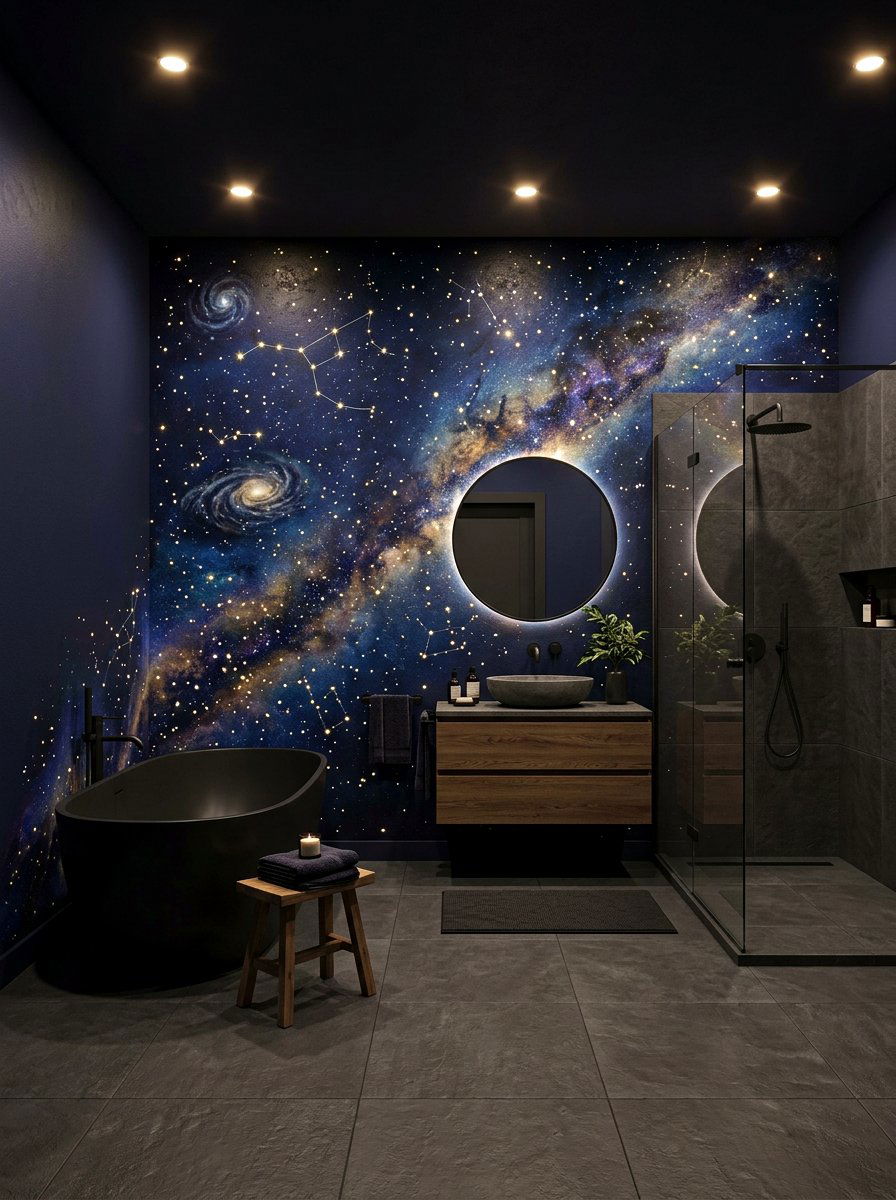 Starry night sky bathroom mural - 30 mural bathroom ideas
