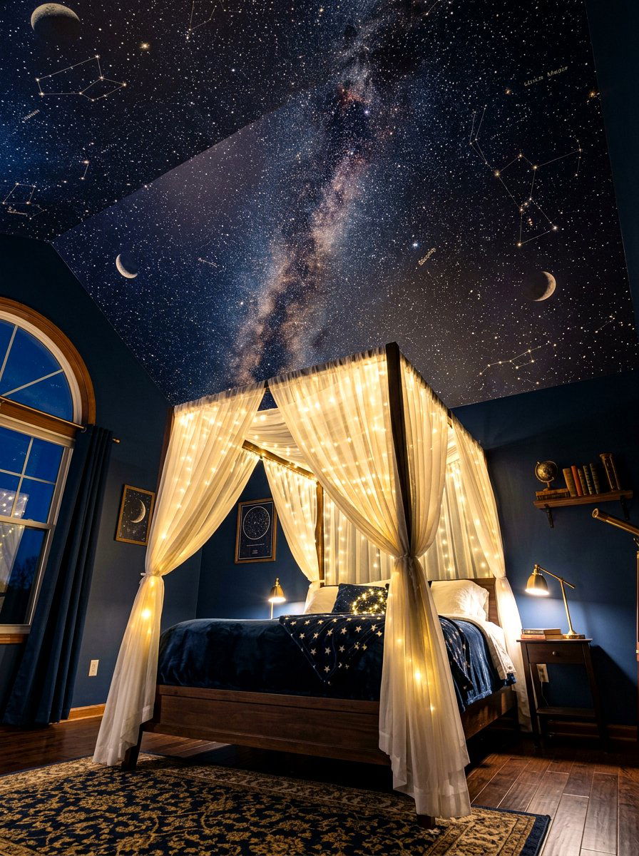 Starry night wallpaper ceiling - 30 wallpaper accent wall ideas