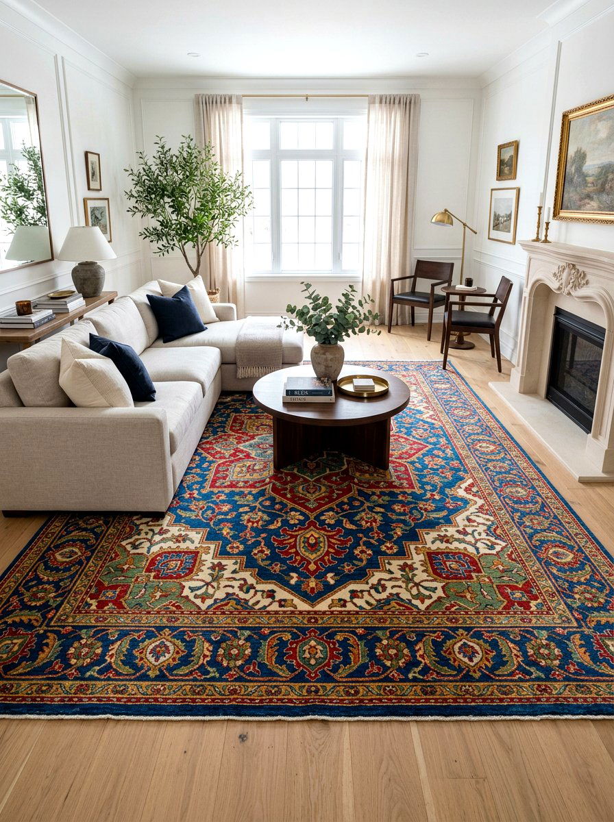 Statement Area Rug - 30 first apartment living room ideas