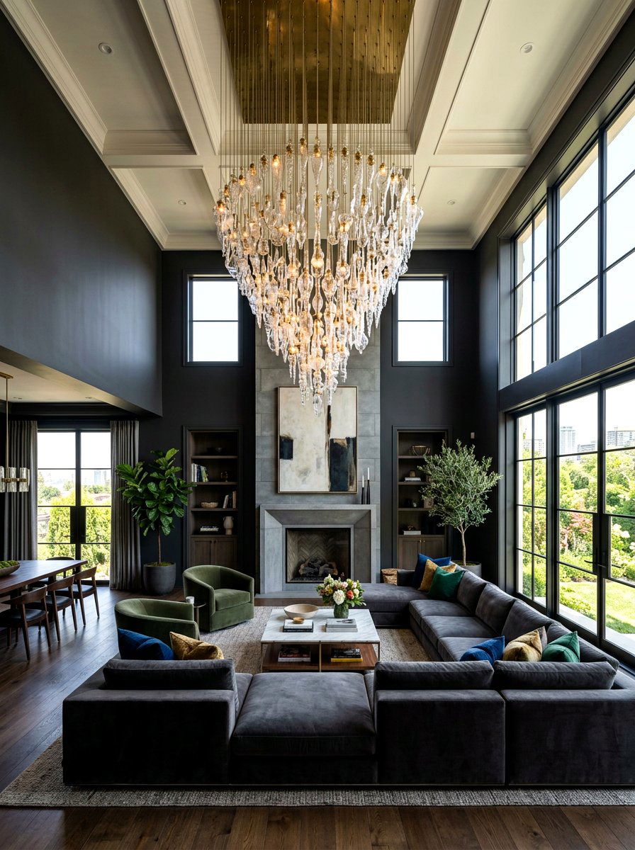 Statement Ceiling Light - 30 moody hotel lobby living room ideas