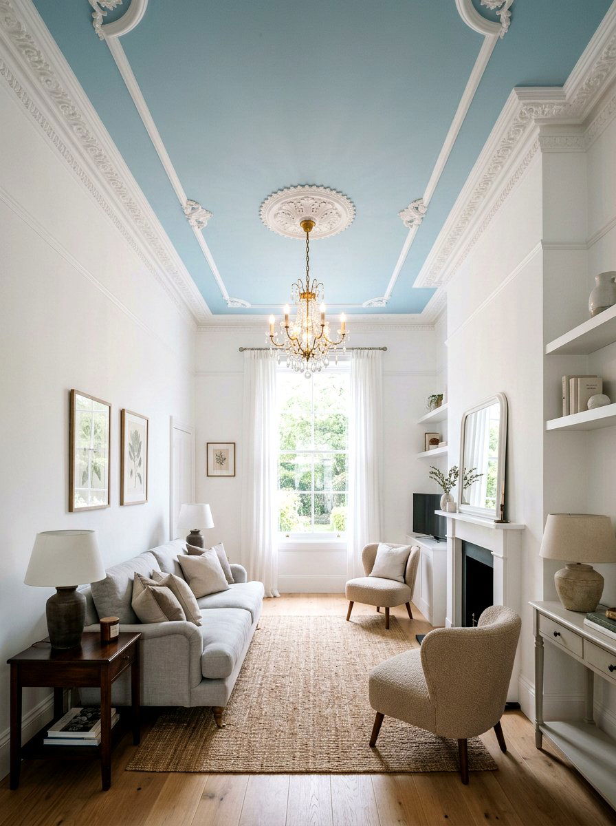 Statement Ceiling - 30 narrow living room ideas