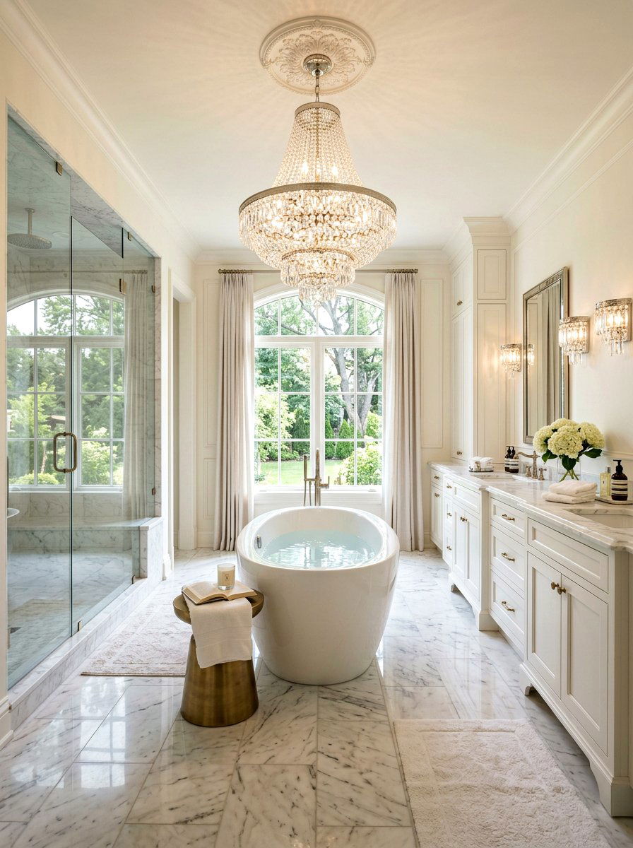 Statement Chandelier - 30 master bathroom ideas