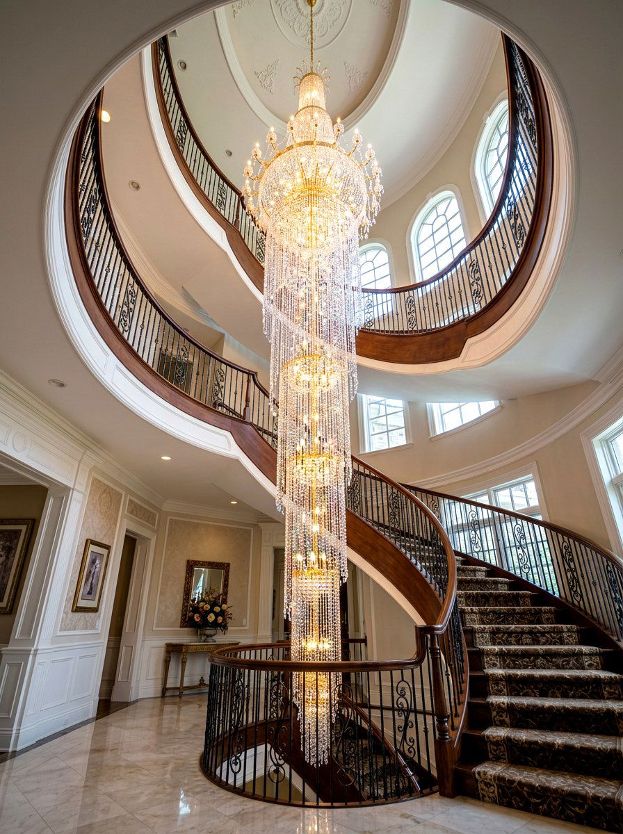Statement Chandelier - 30 staircase decor ideas