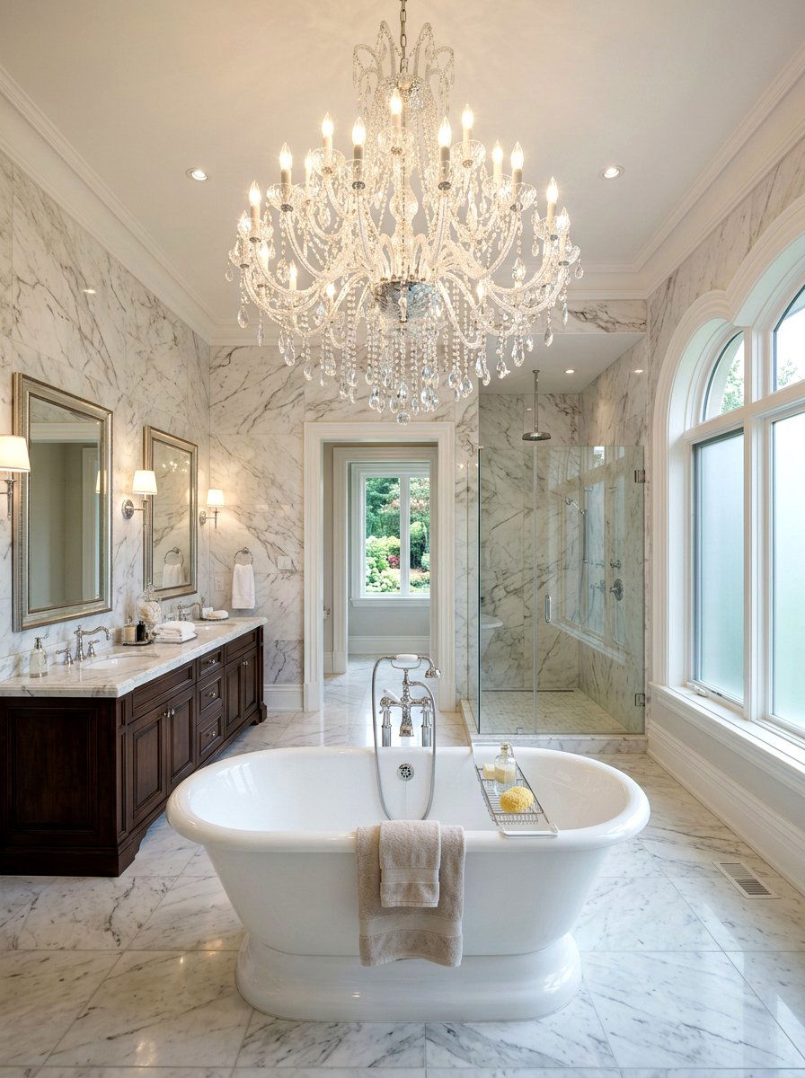 Statement Chandelier Bathroom - 30 dramatic bathroom ideas