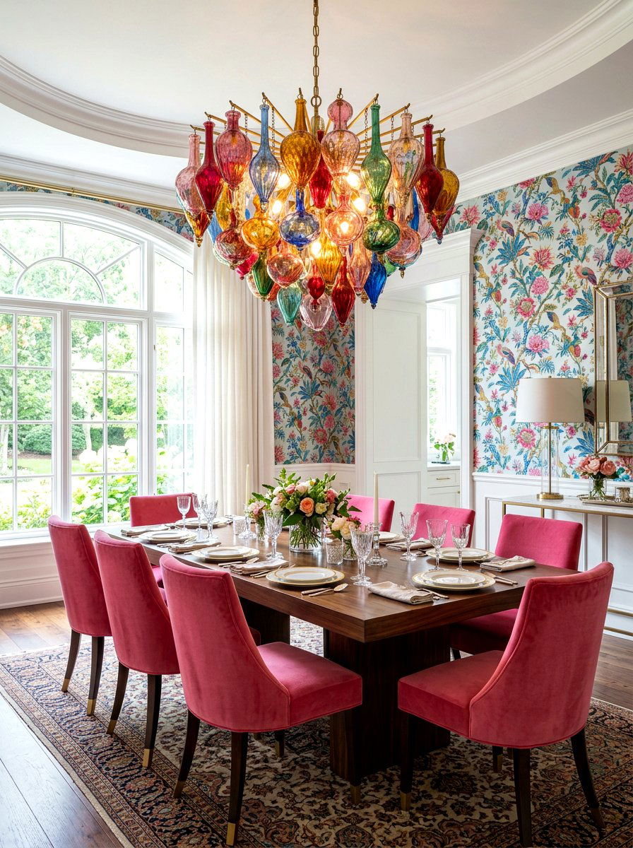 Statement Chandelier Dining Area - 30 playful maximalist decor ideas