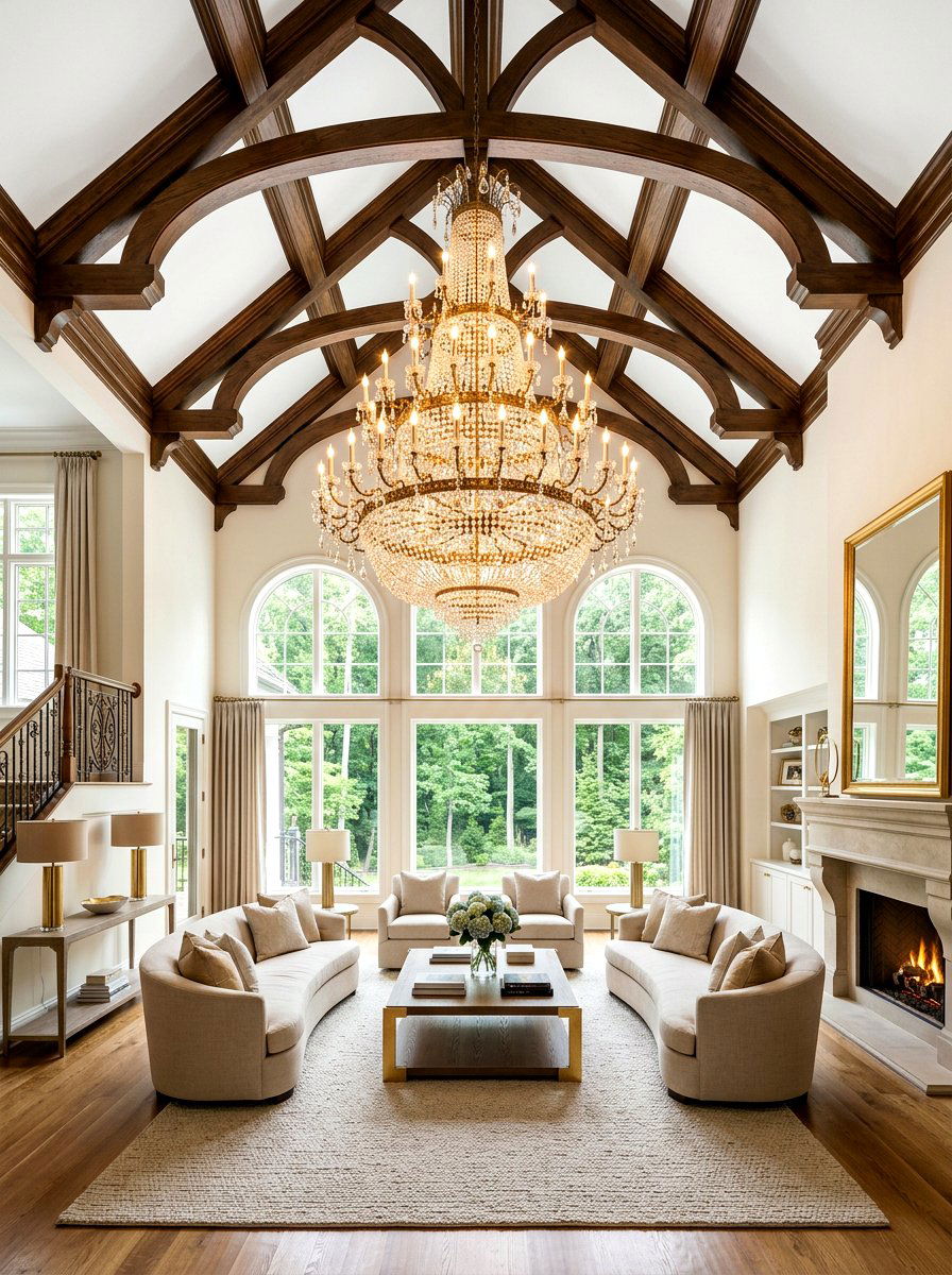 Statement Chandelier Vaulted Great Room - 30 vaulted great room ideas
