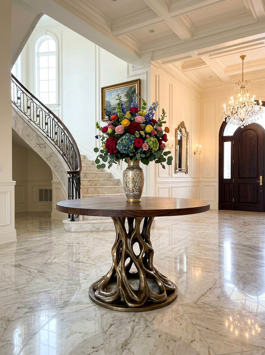 Statement Foyer Pedestal Table - 30 dopamine entryway ideas
