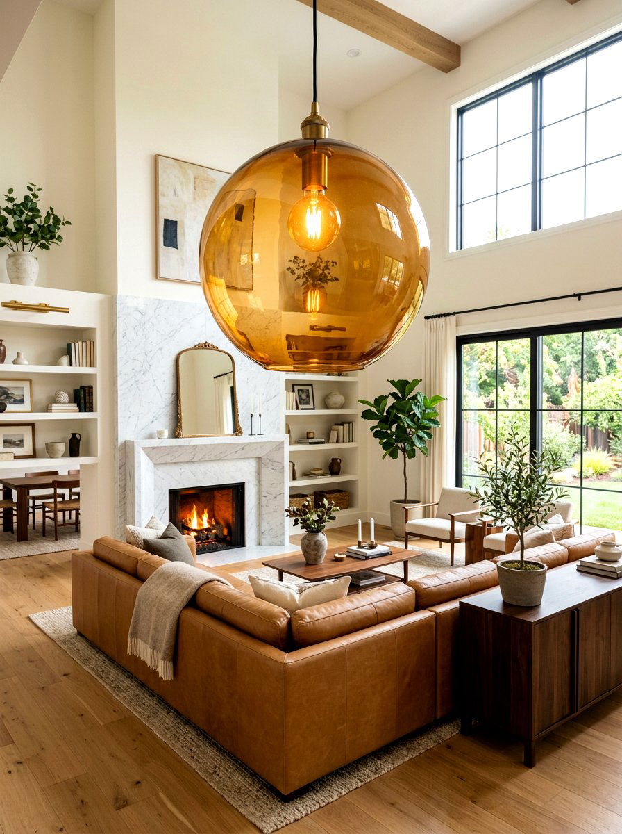 Statement Glass Pendant - 30 living room lighting ideas