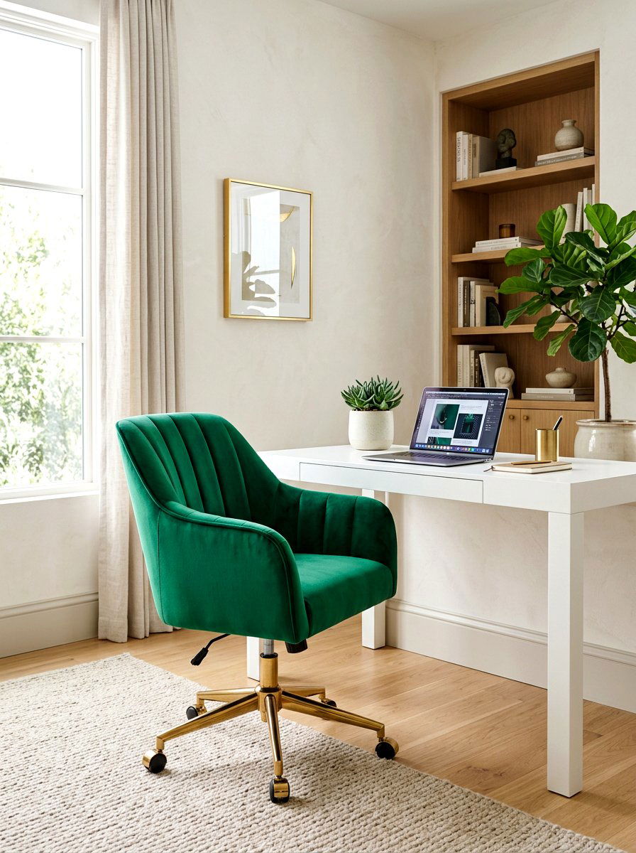 Statement Velvet Chair - 30 video call office ideas