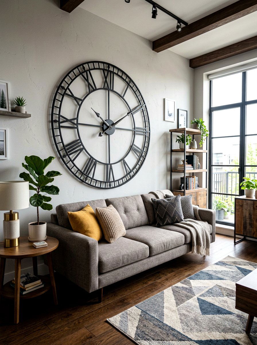 Statement Wall Clock - 30 behind sofa decor ideas