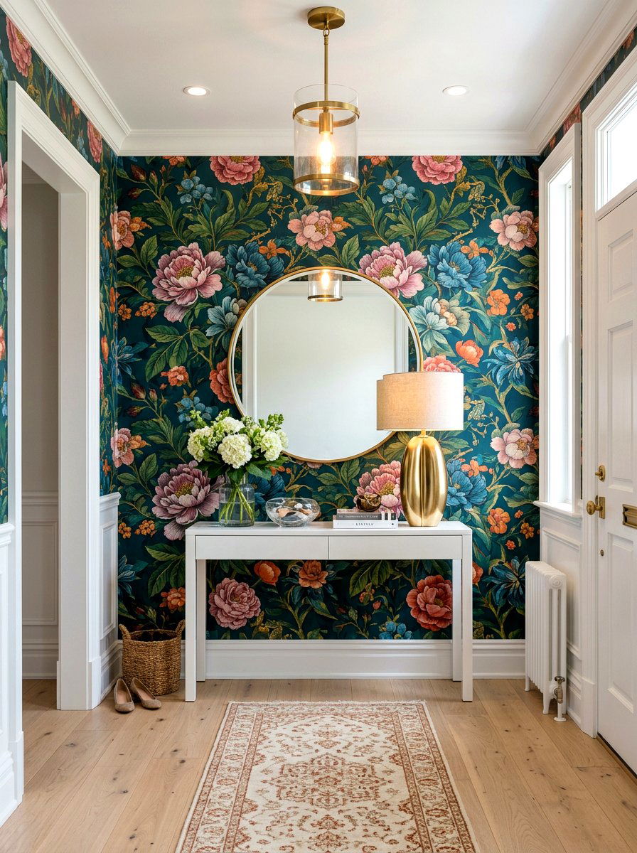 Statement Wallpaper Entryway - 30 entry console styling ideas