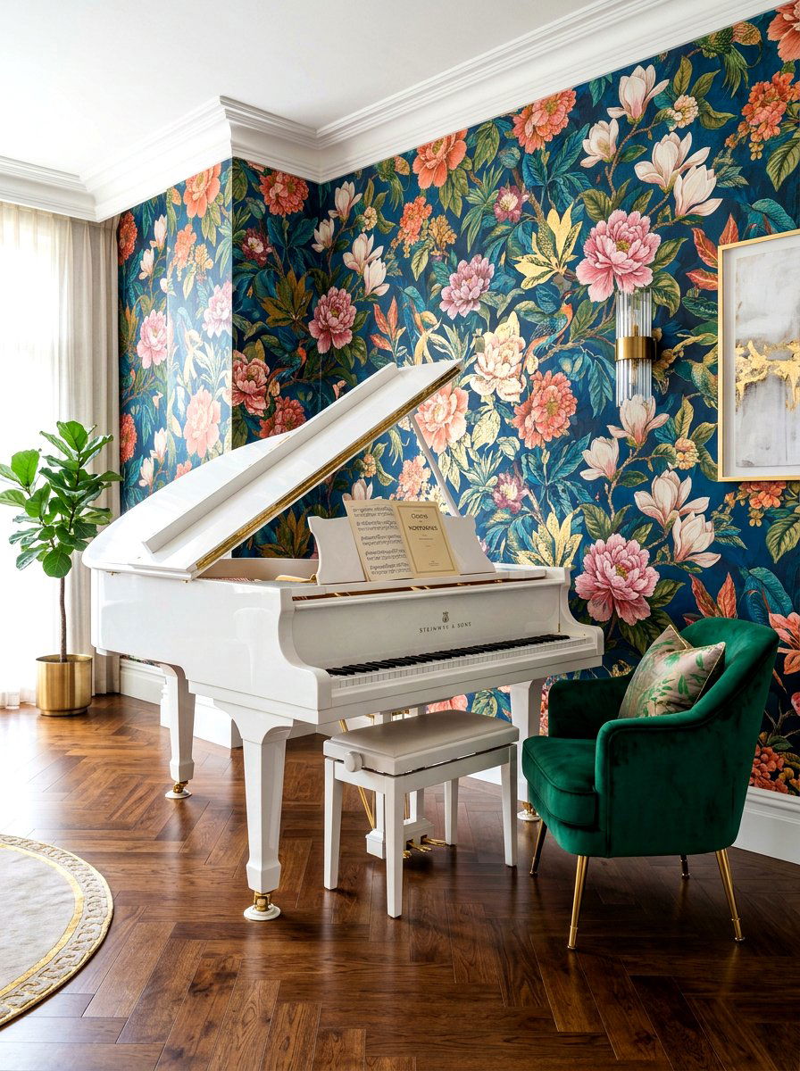 Statement Wallpaper Piano Wall - 30 piano corner ideas