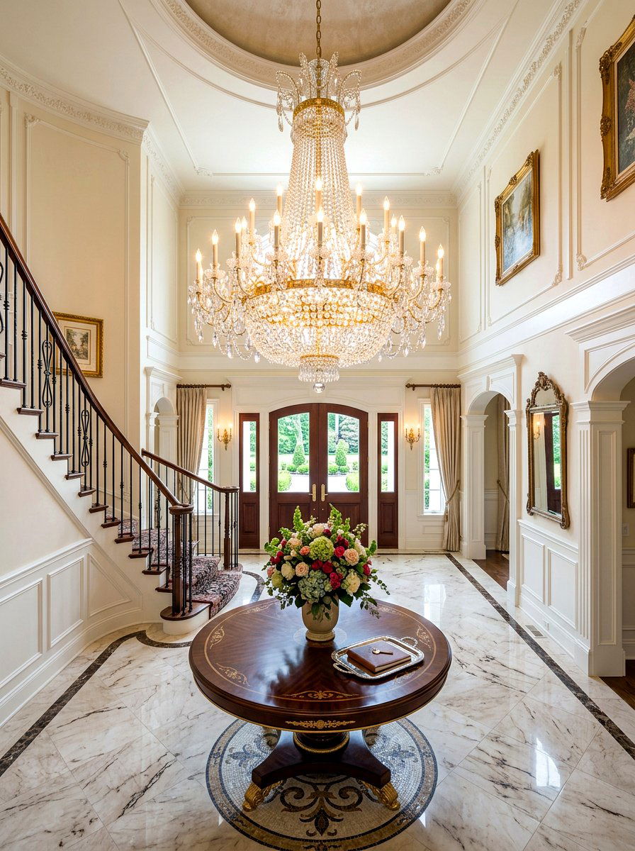 Statement chandelier for entryway - 30 entryway makeover ideas