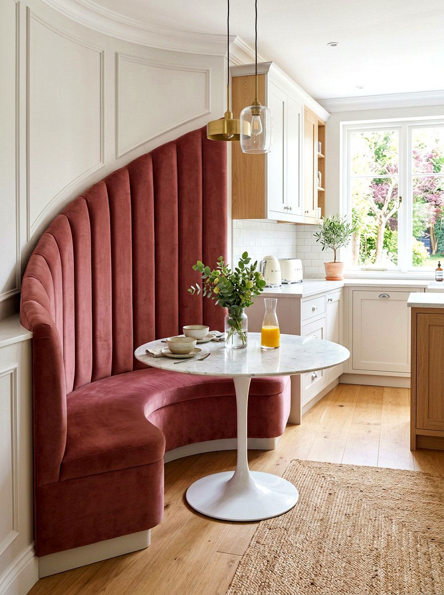 Statement curved breakfast booth - 30 curved banquette ideas