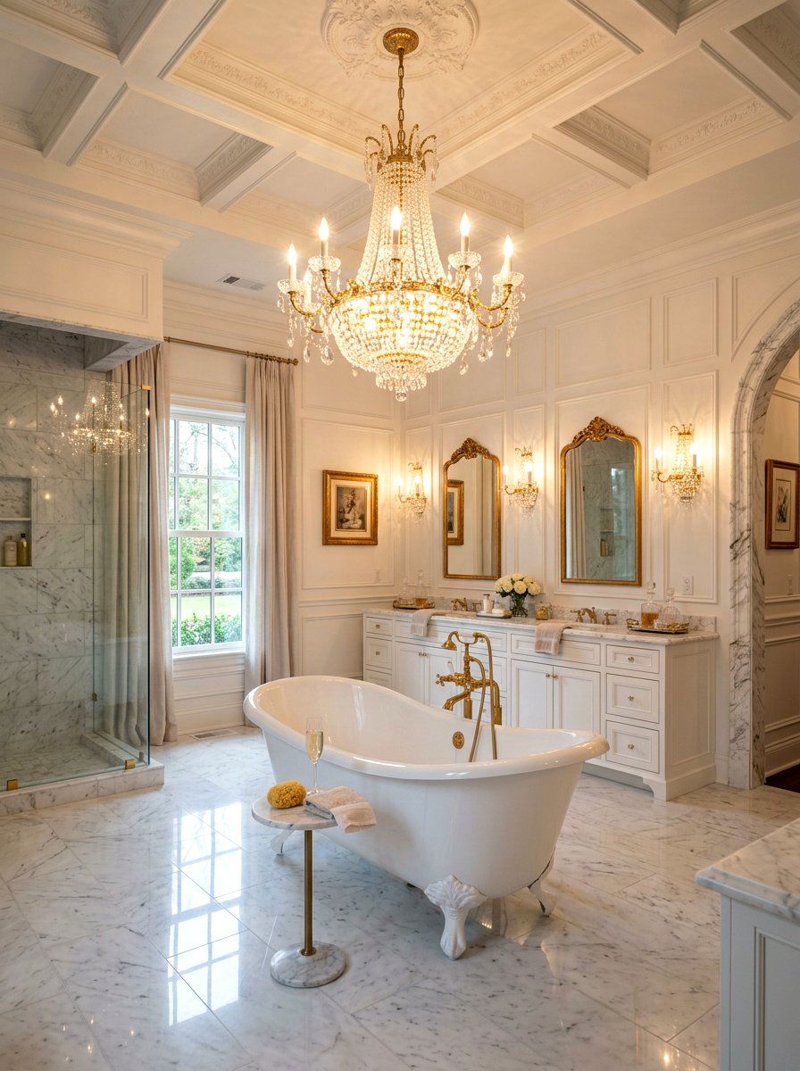Statement lighting bathroom - 30 luxury hotel bath ideas