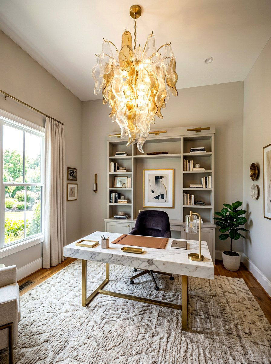 Statement pendant light - 30 quiet luxury office ideas