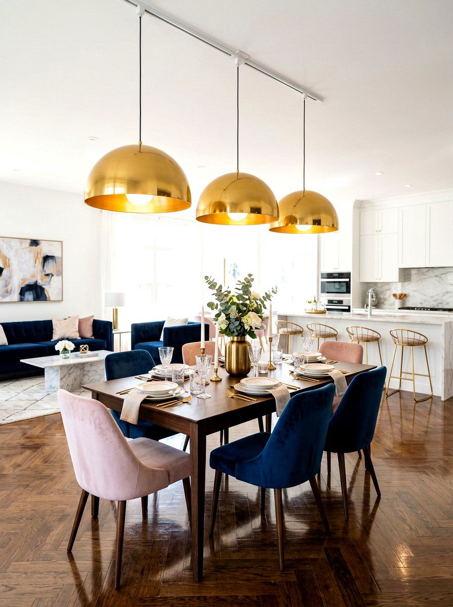 Statement pendant lighting - 30 zoned open concept ideas