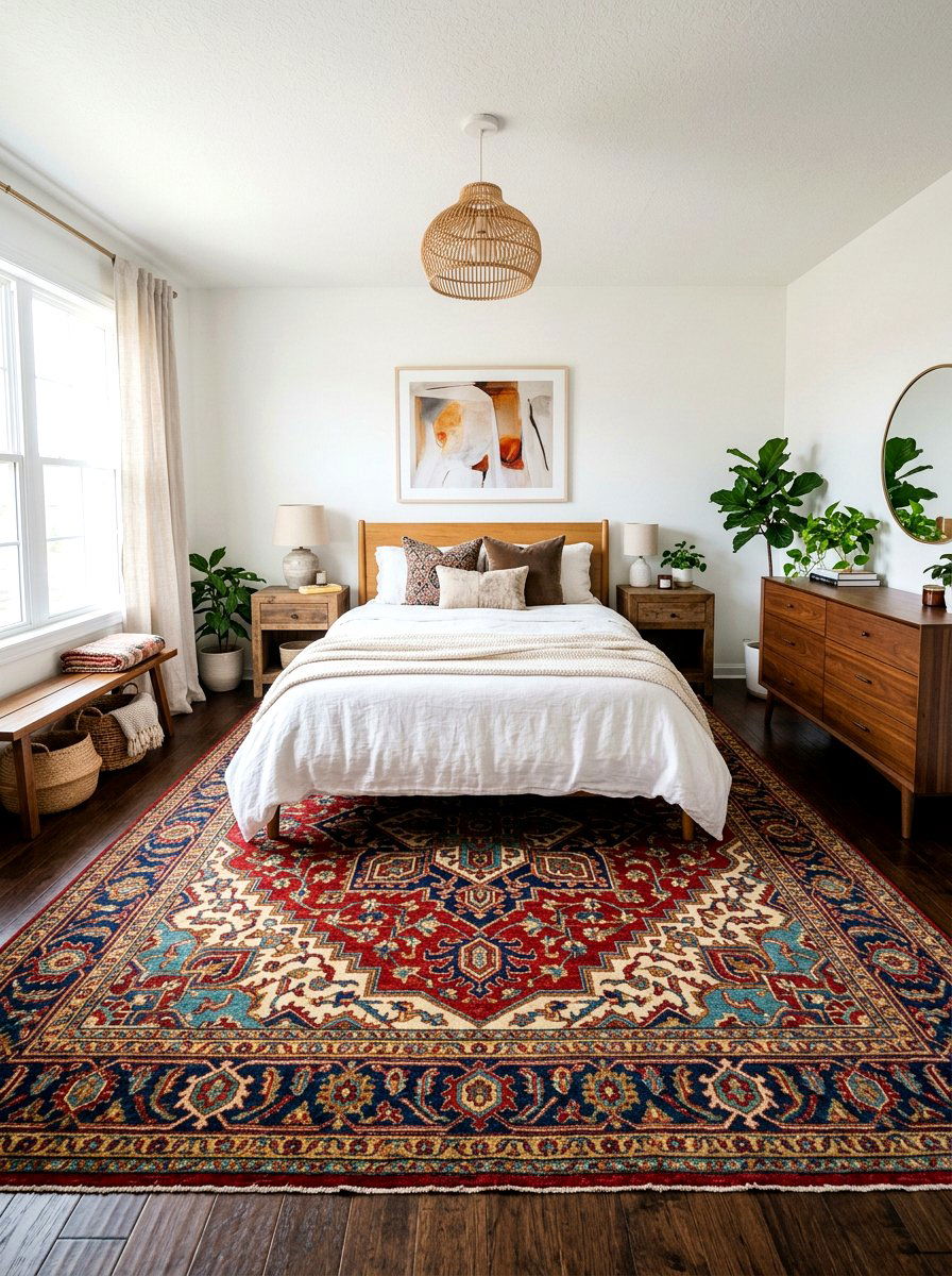 Statement rug bedroom - 30 Paris apartment bedroom ideas