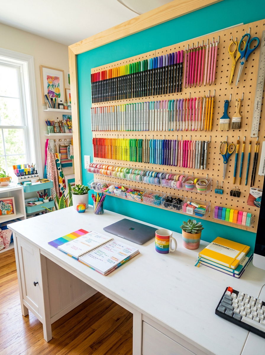 Stationery Organizer Pegboard - 30 office pegboard ideas