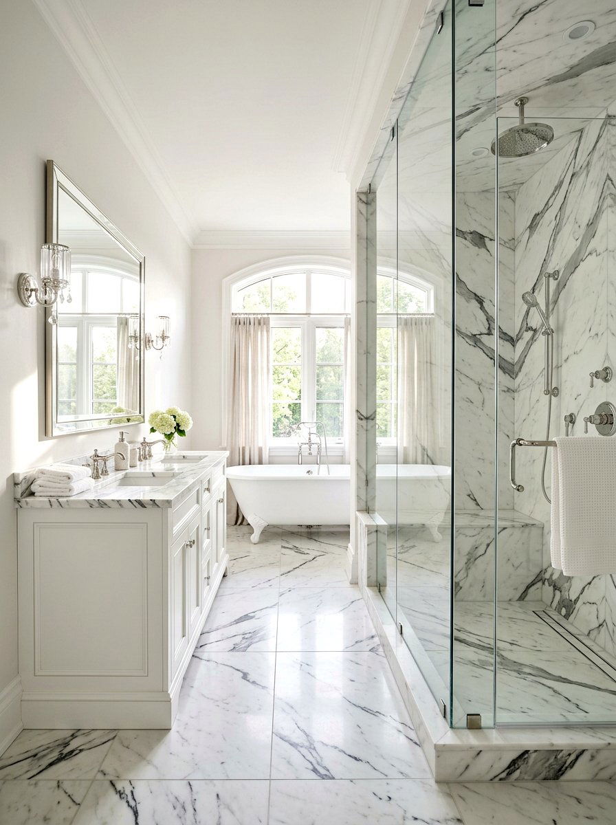 Statuary Marble Shower - 30 stone slab shower ideas