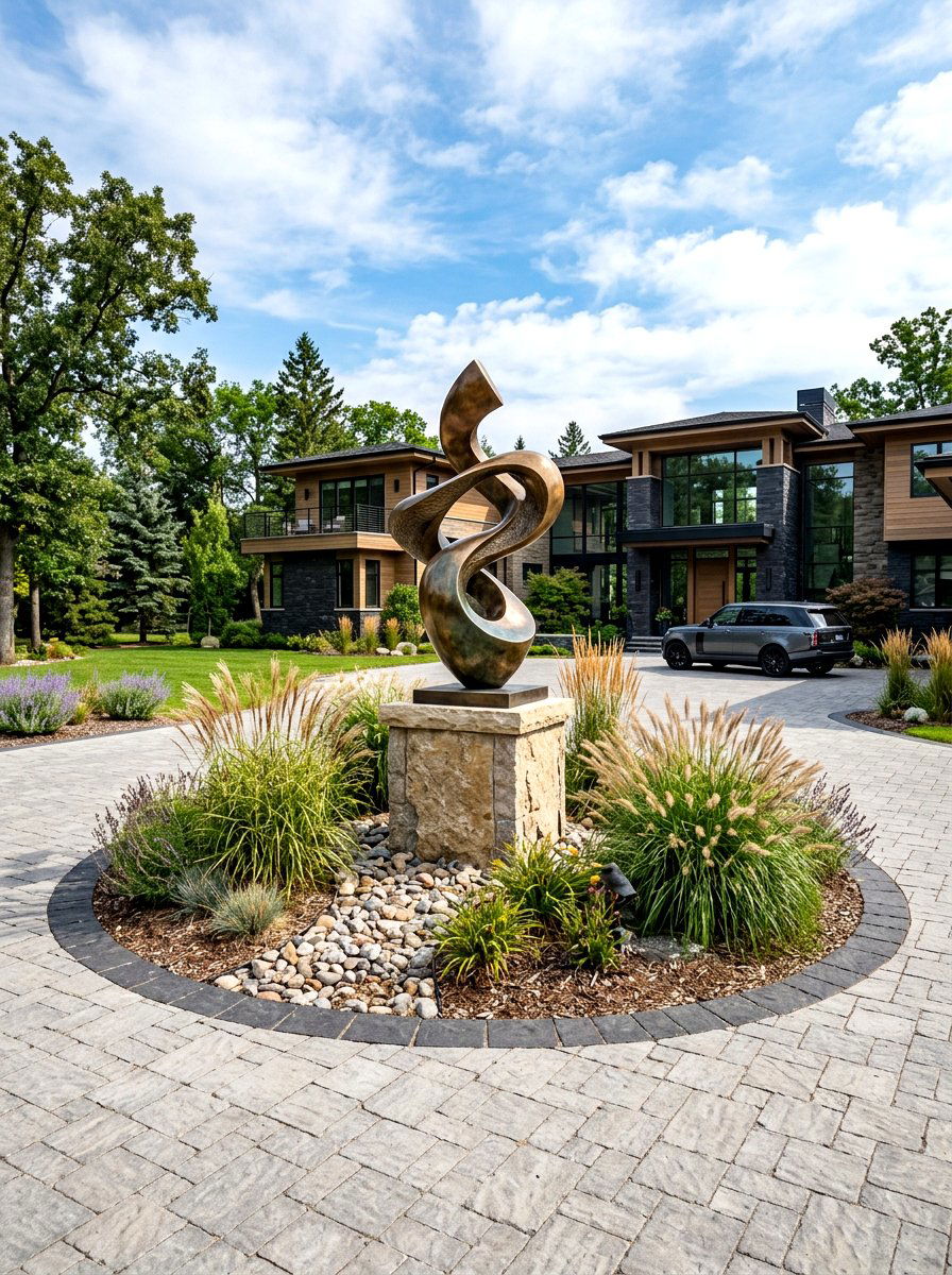 Statue Circular Driveway - 30 circular driveway ideas