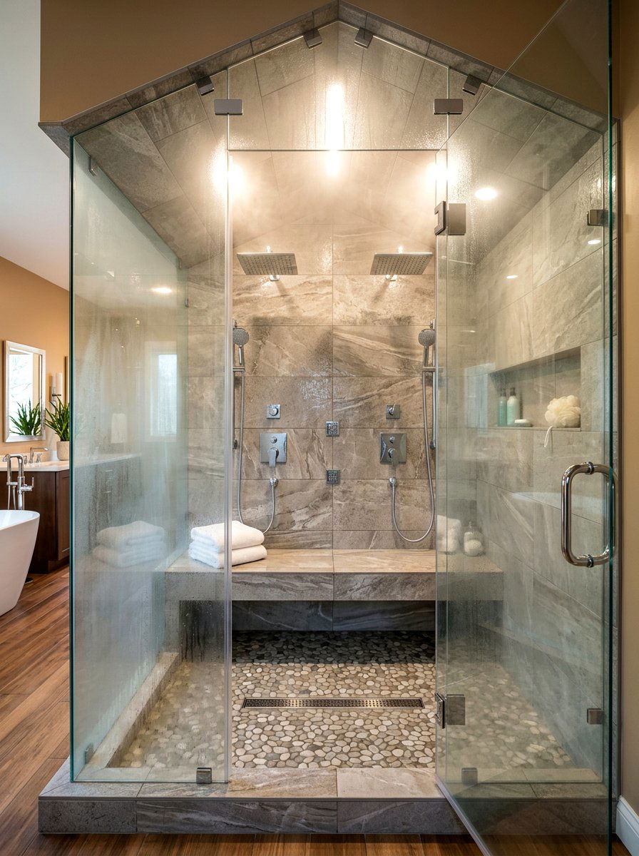 Steam room double shower - 30 double shower bathroom ideas